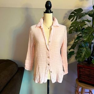 Harve Bernard Linen Button Down Shirt Blouse Pink Size medium